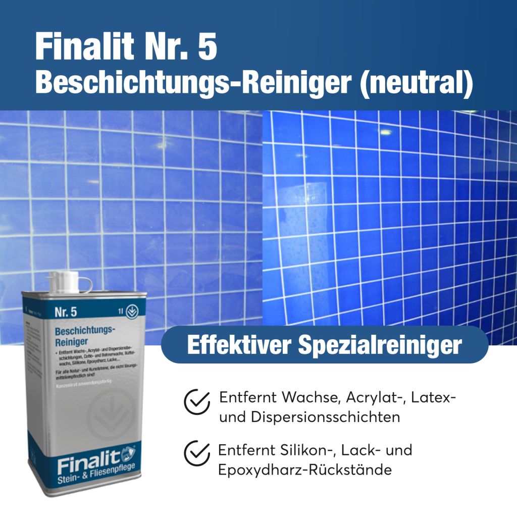 Effektiver Spezialreiniger: Entfernt Lacke, Harze, Wachs- und Acrylatbeschichtungen, Latex- und Dispersionsschichten sowie Silikon, Epoxydharz-Rückstände und Fleckstop Plus.